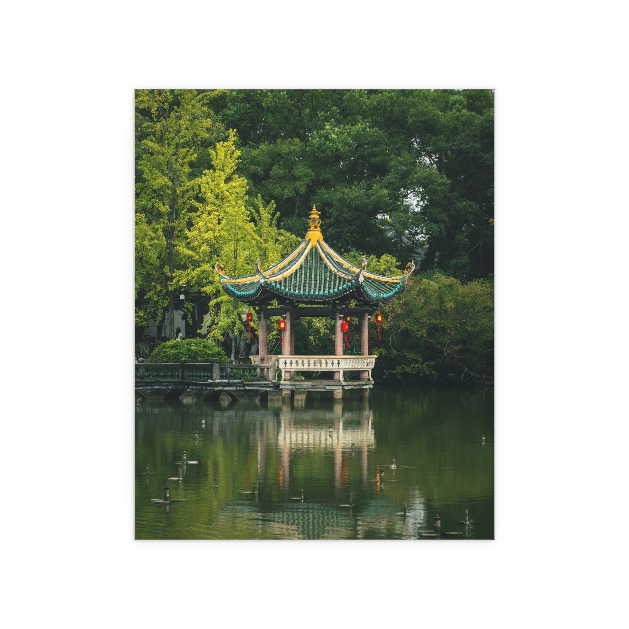 Chinese Garden Pavilion Silk Poster | Oriental Pagoda Wall Art