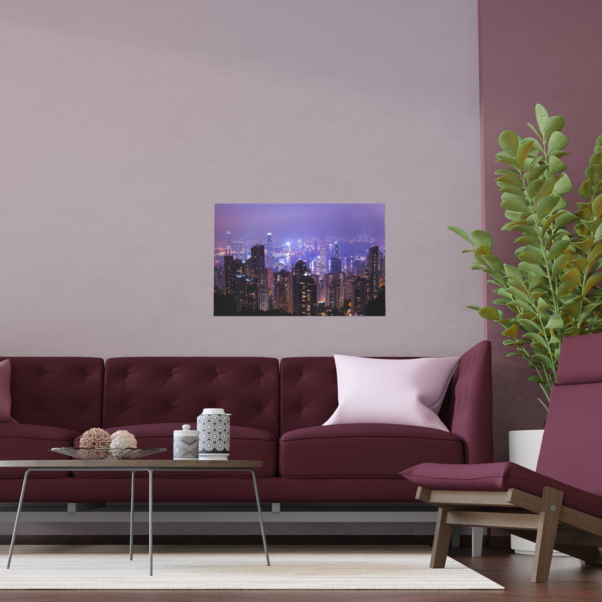 City Skyline at Night Silk Poster | Urban Neon Cityscape Poster