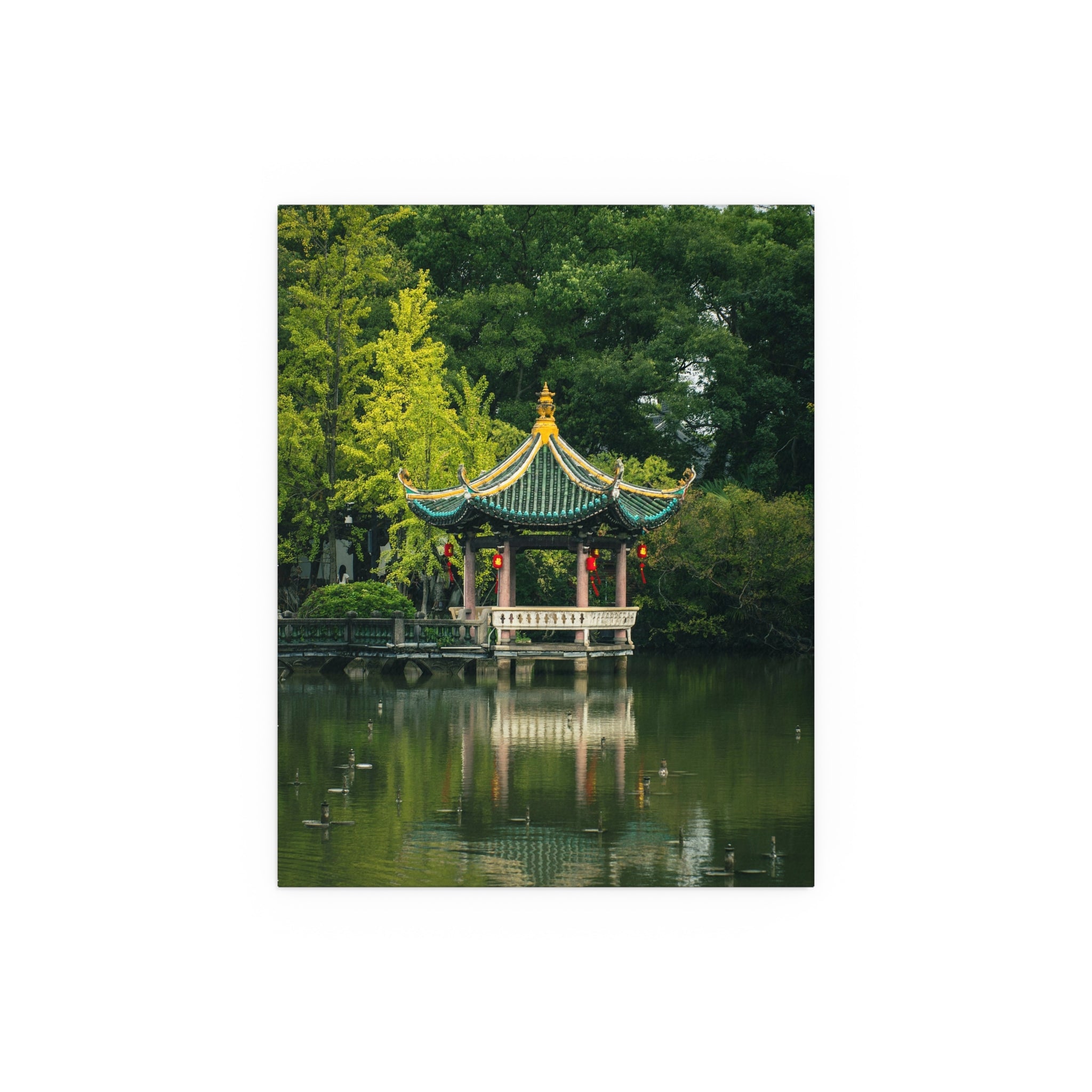 Chinese Garden Pavilion Silk Poster | Oriental Pagoda Wall Art