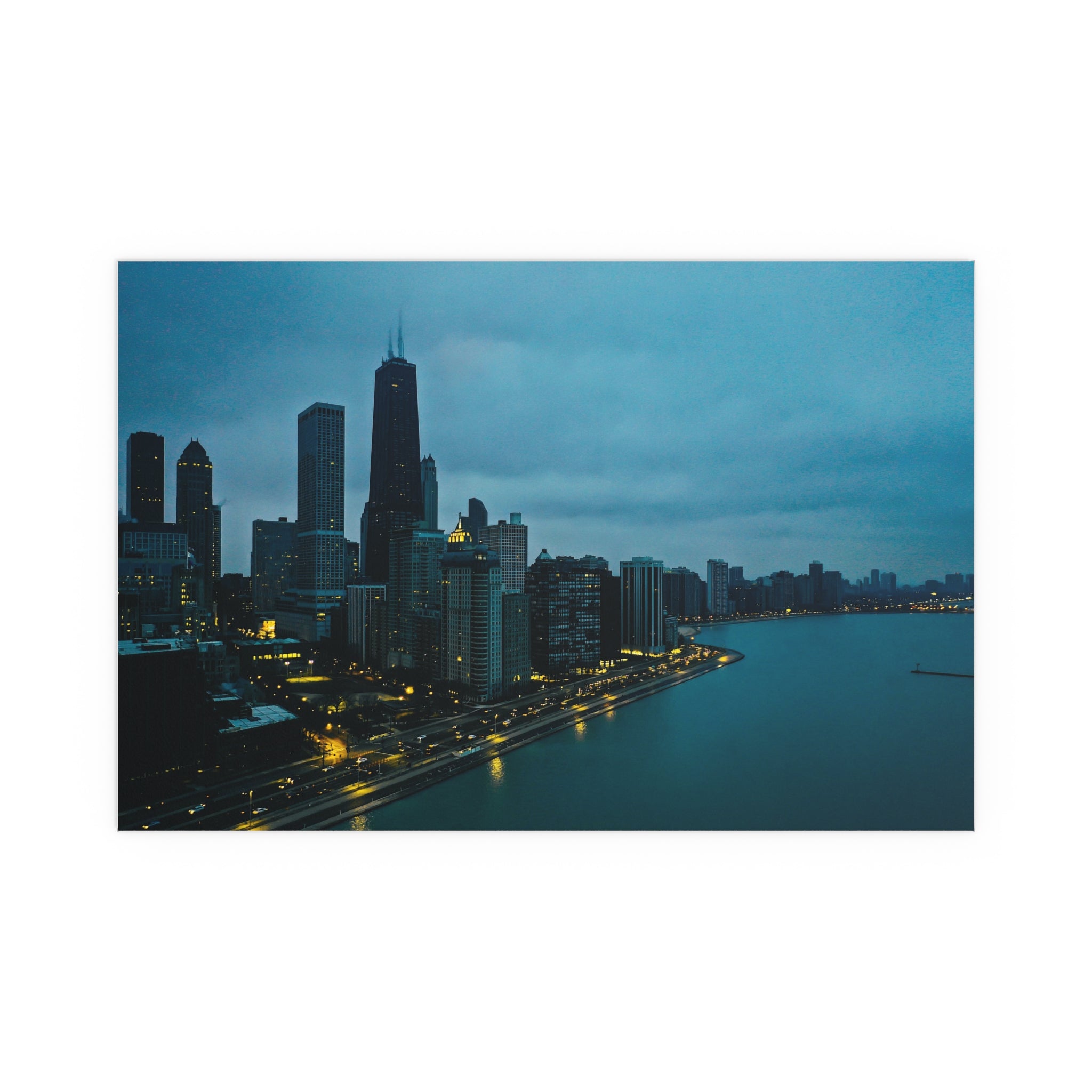 City skyline at dusk Silk Poster | Indoor outdoor wall art