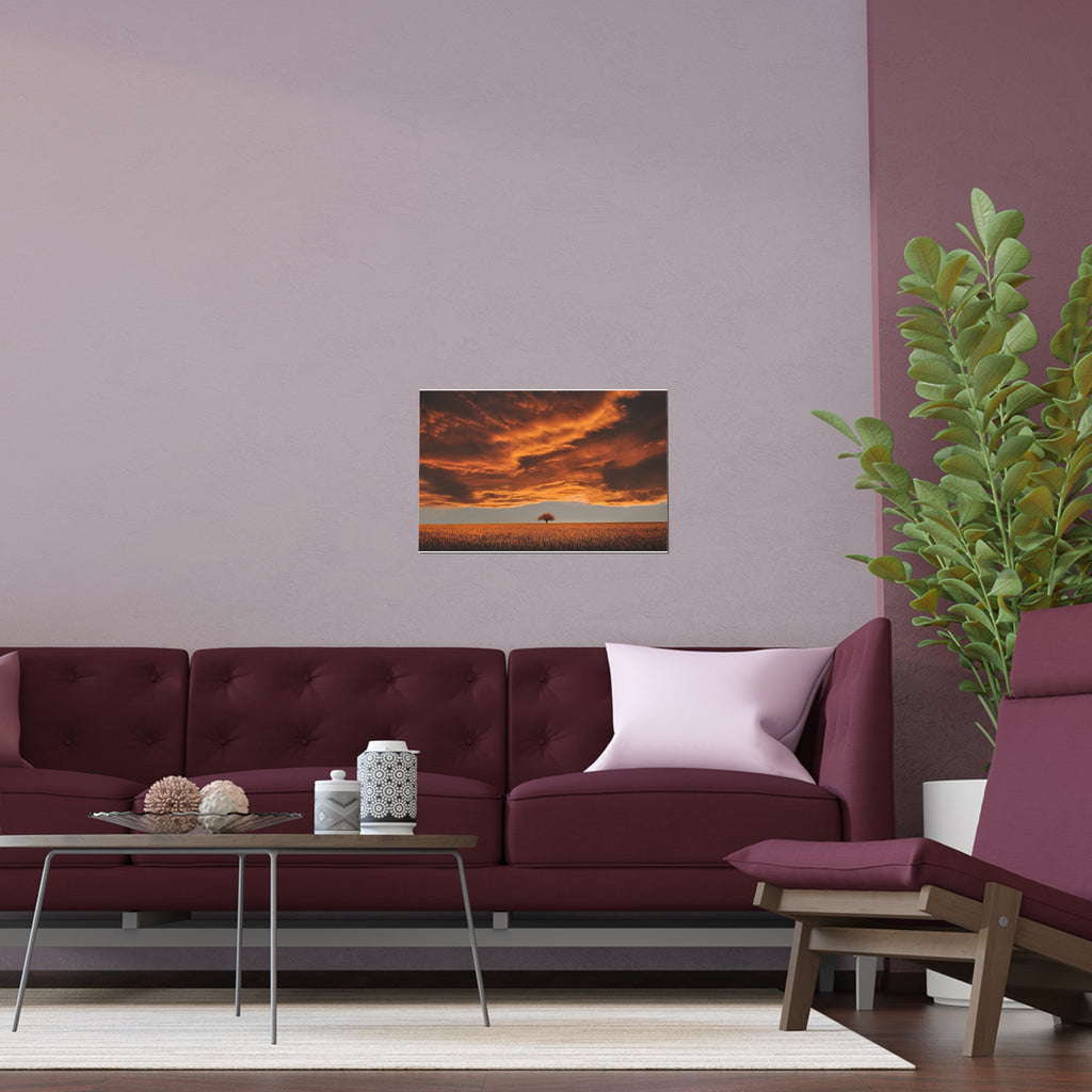 Dramatic Orange Sunset Tree Silk Poster | Wall Art Print