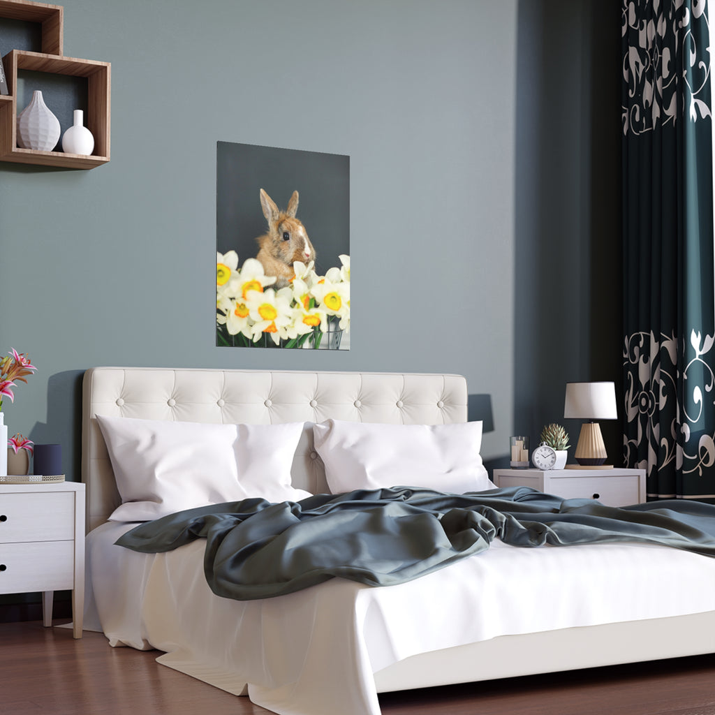 Easter Bunny in Daffodils Silk Poster