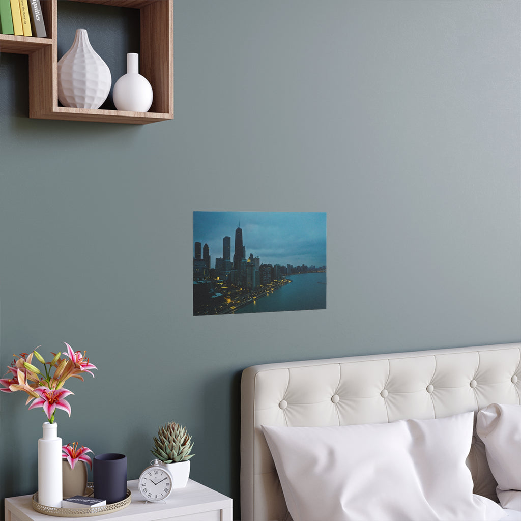 City skyline at dusk Silk Poster | Indoor outdoor wall art