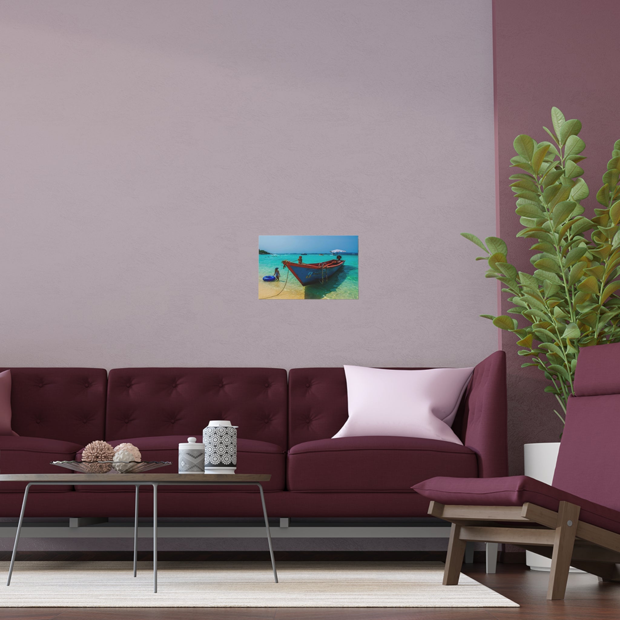 Tropical Boat Beach Poster | Silk Wall Art