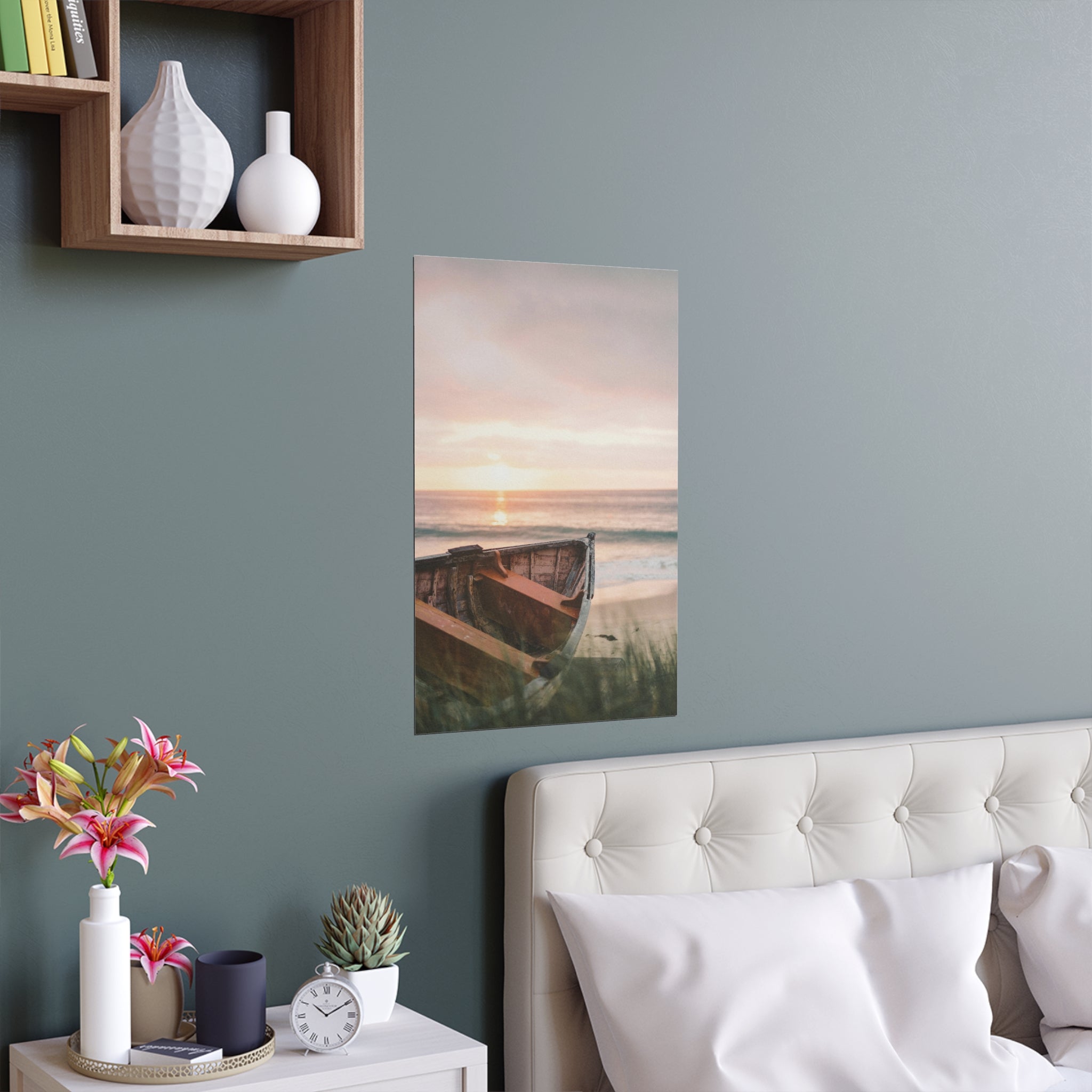 Sunset Rowboat Beach Poster | Silk Wall Art