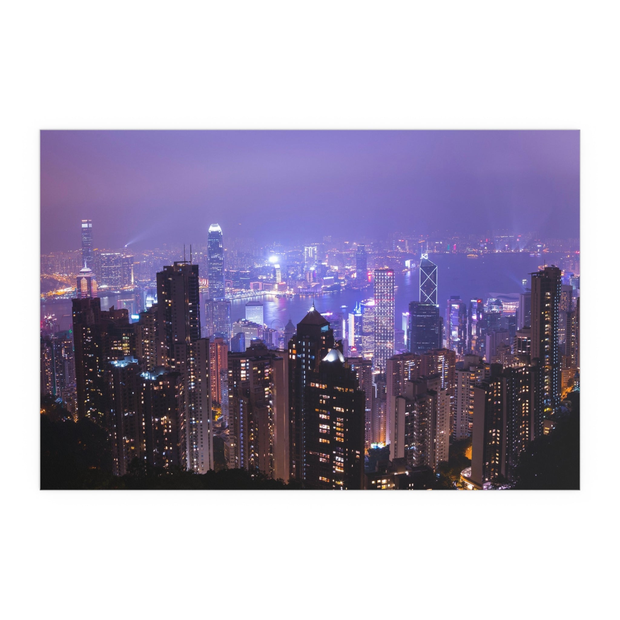 City Skyline at Night Silk Poster | Urban Neon Cityscape Poster