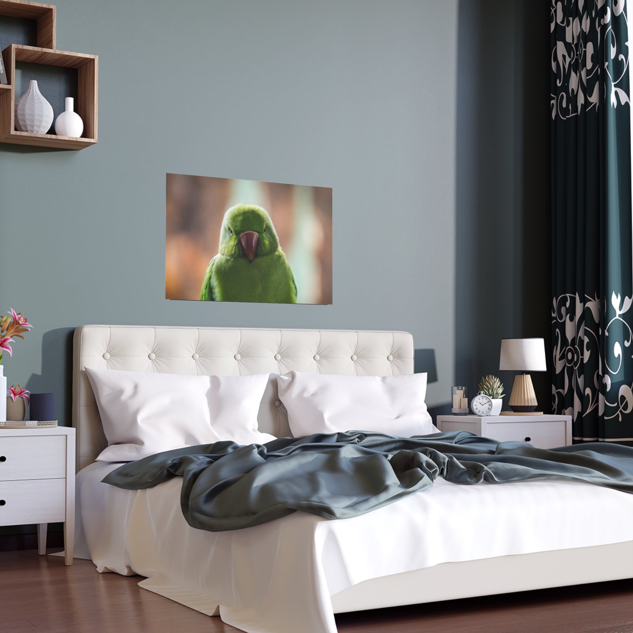 Green Parrot Portrait Silk Poster | Indoor Outdoor Wall Art