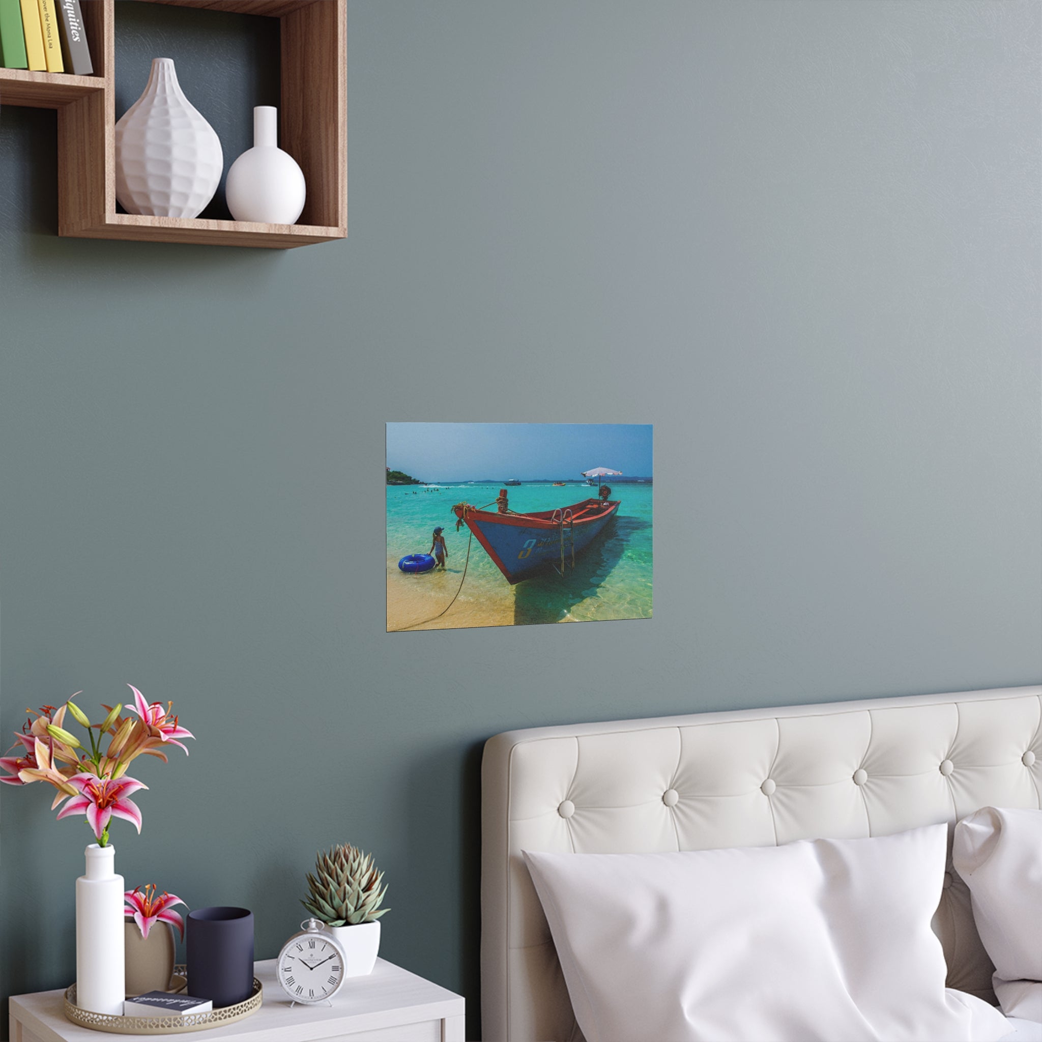 Tropical Boat Beach Poster | Silk Wall Art