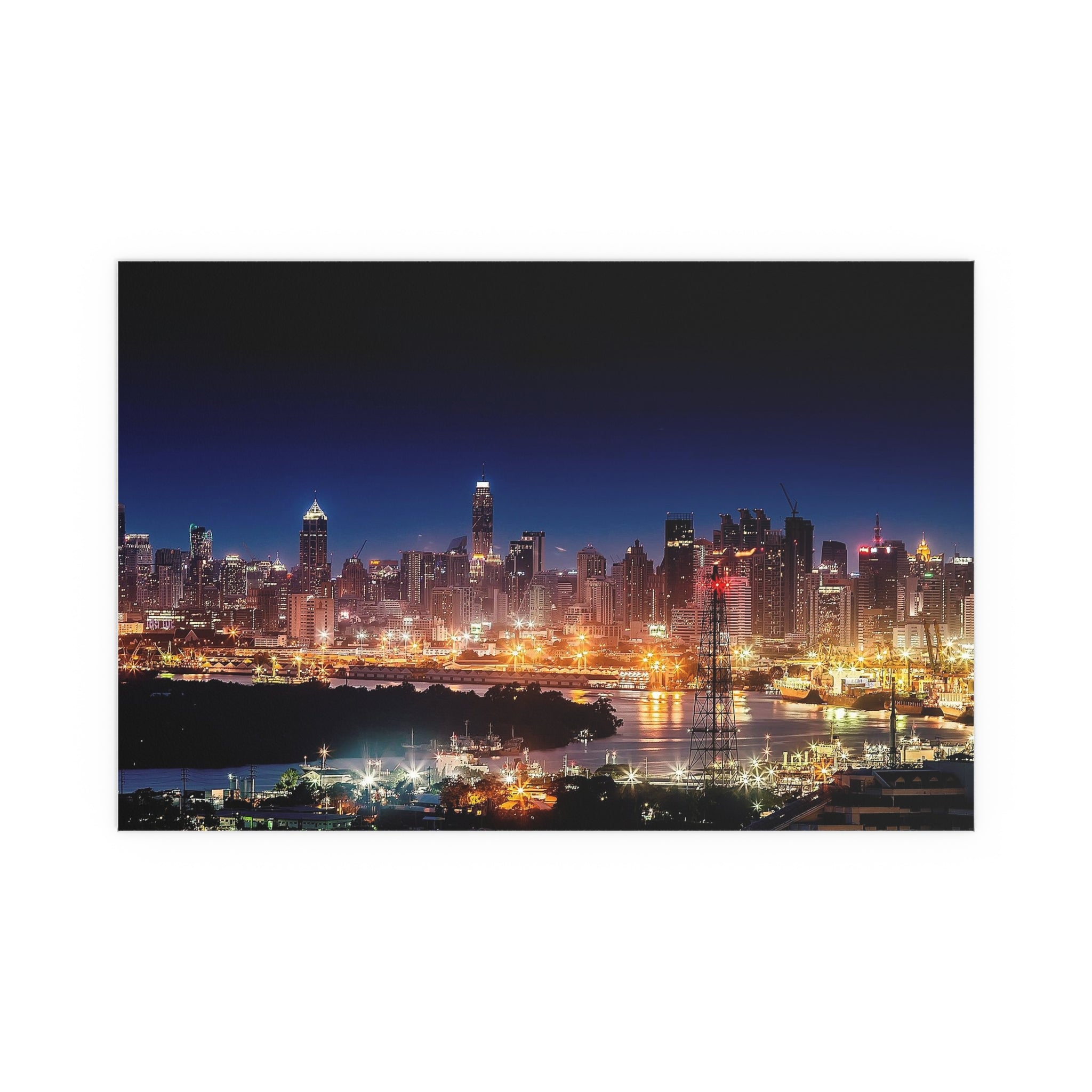 Night City Skyline Silk Poster | Urban Chicago Lights Wall Art