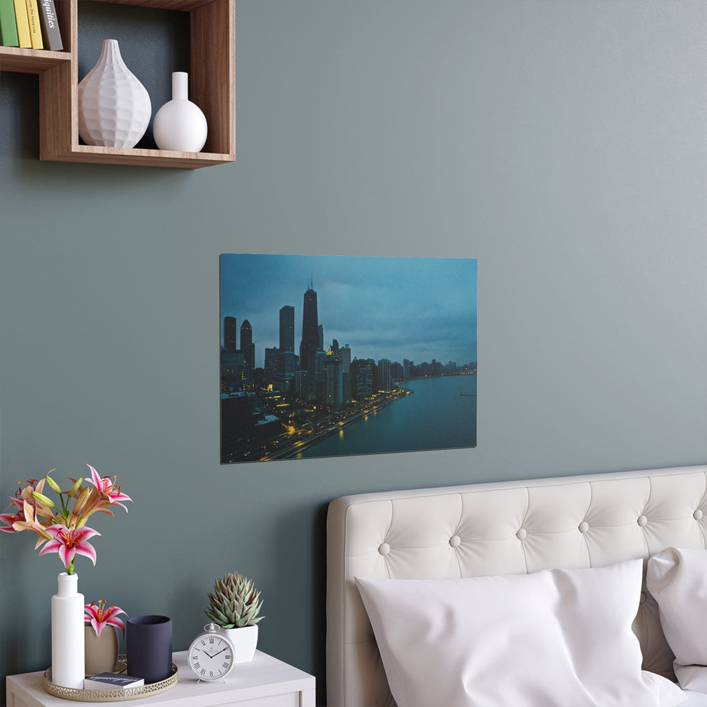 City skyline at dusk Silk Poster | Indoor outdoor wall art