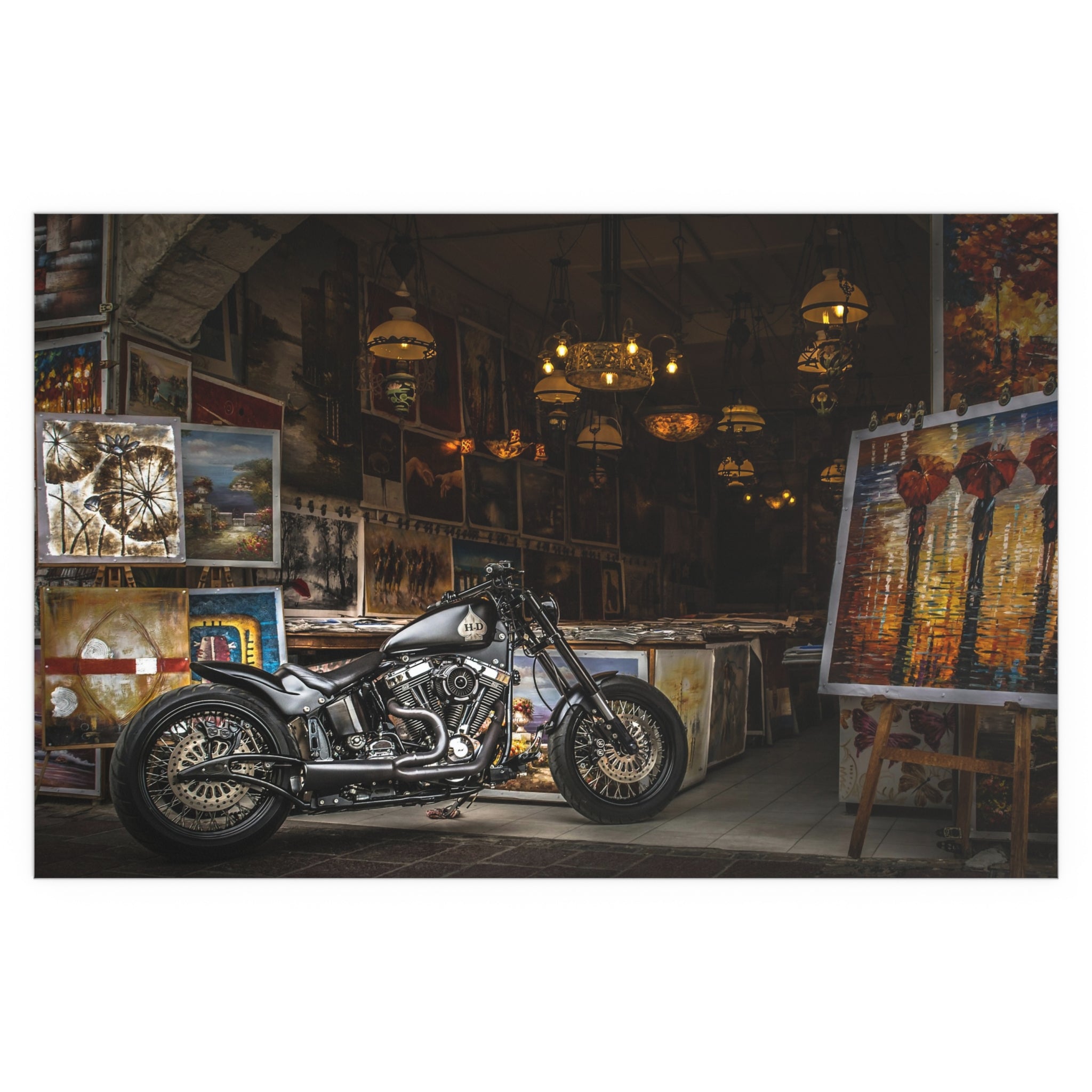 Vintage Motorcycle Garage Silk Poster | Indoor Outdoor Wall Art