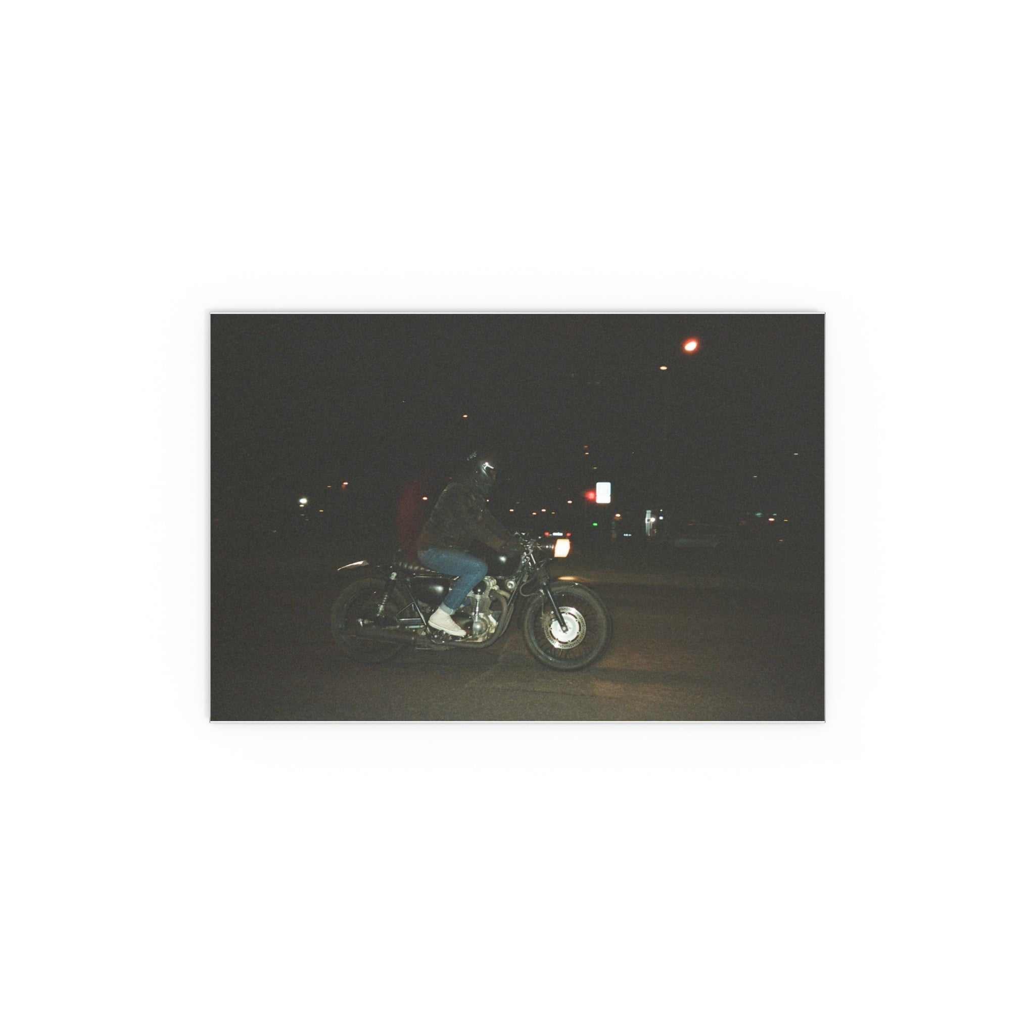 Nighttime Motorcycle Photo silk poster | wall art