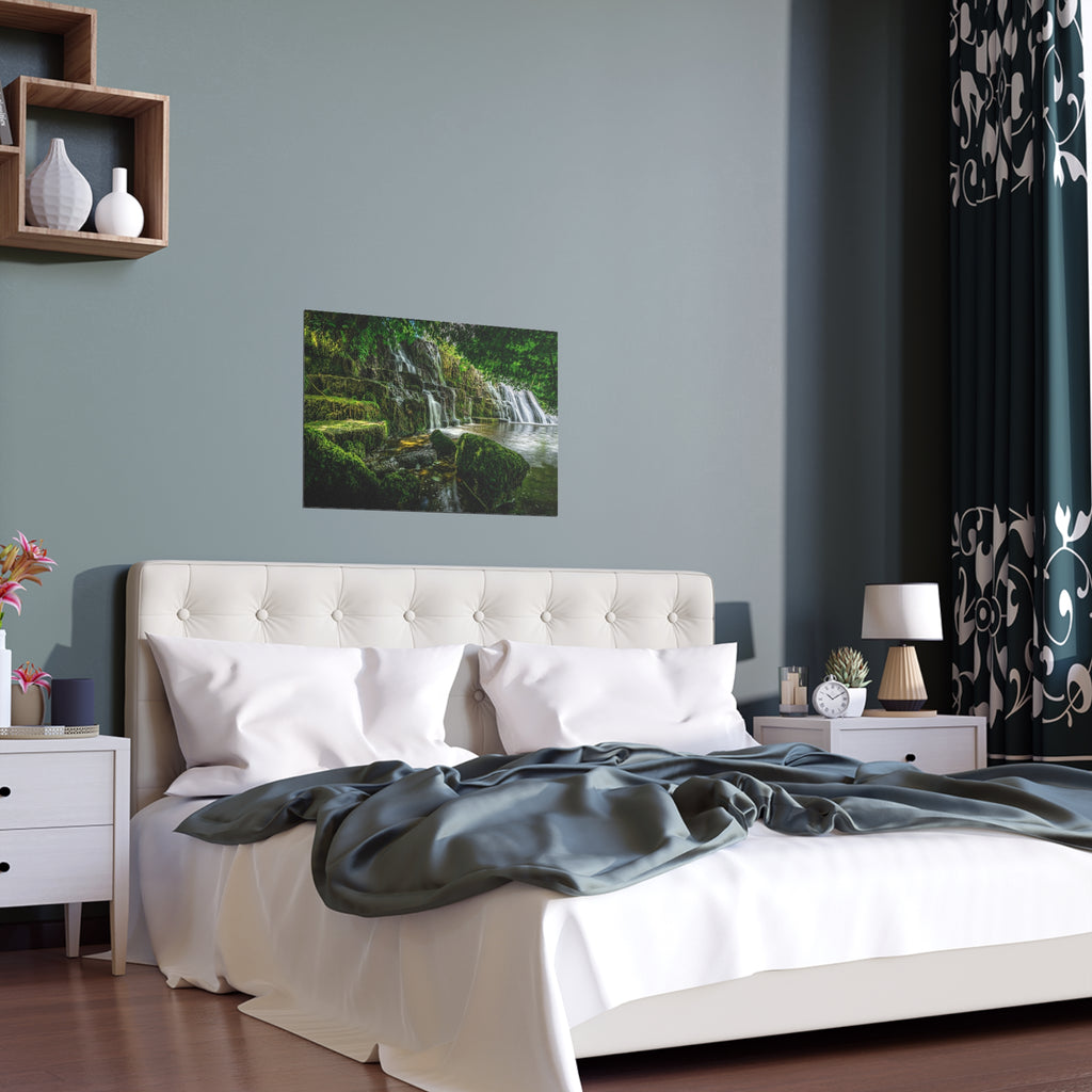 Mossy Waterfall Silk Poster | Indoor Outdoor Wall Art