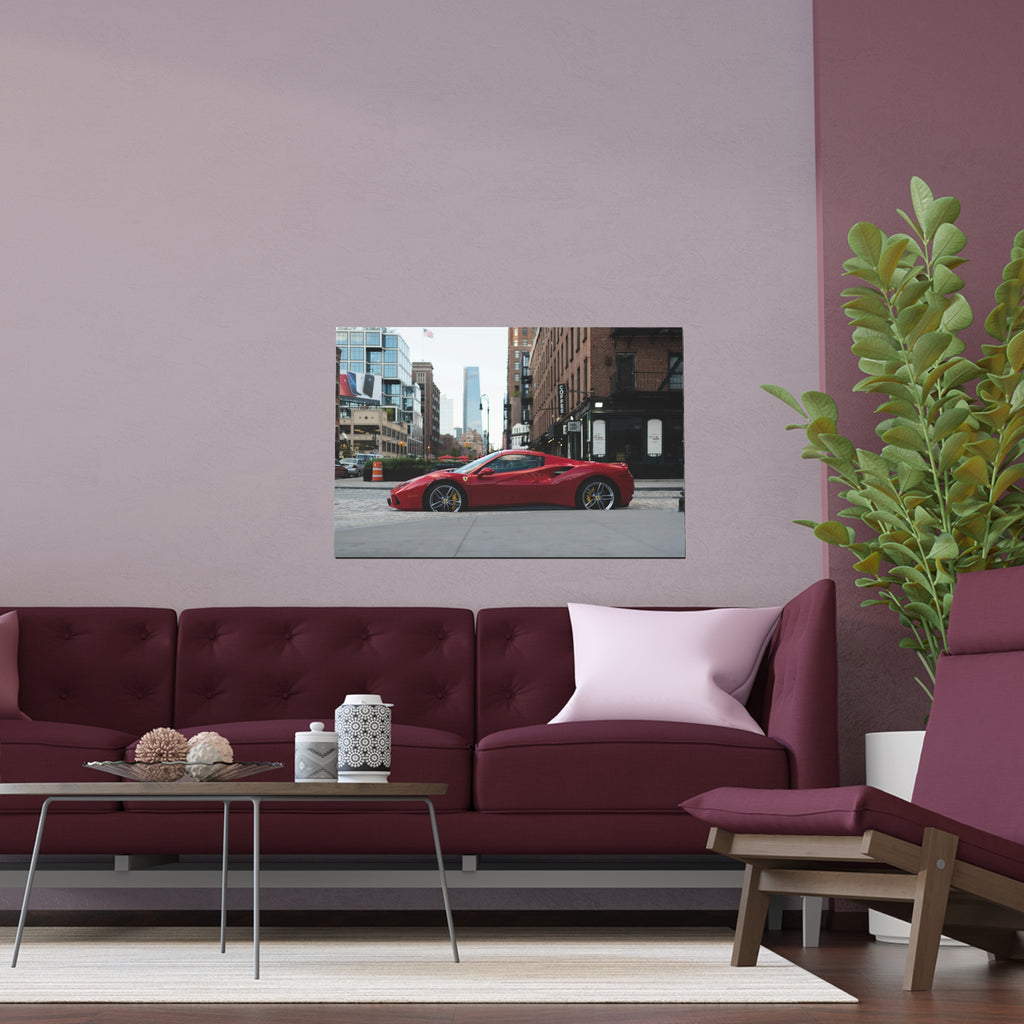 Red Sports Car City Street poster