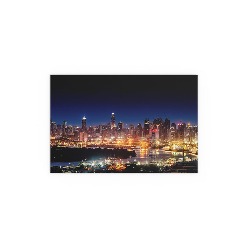 Night City Skyline Silk Poster | Urban Chicago Lights Wall Art